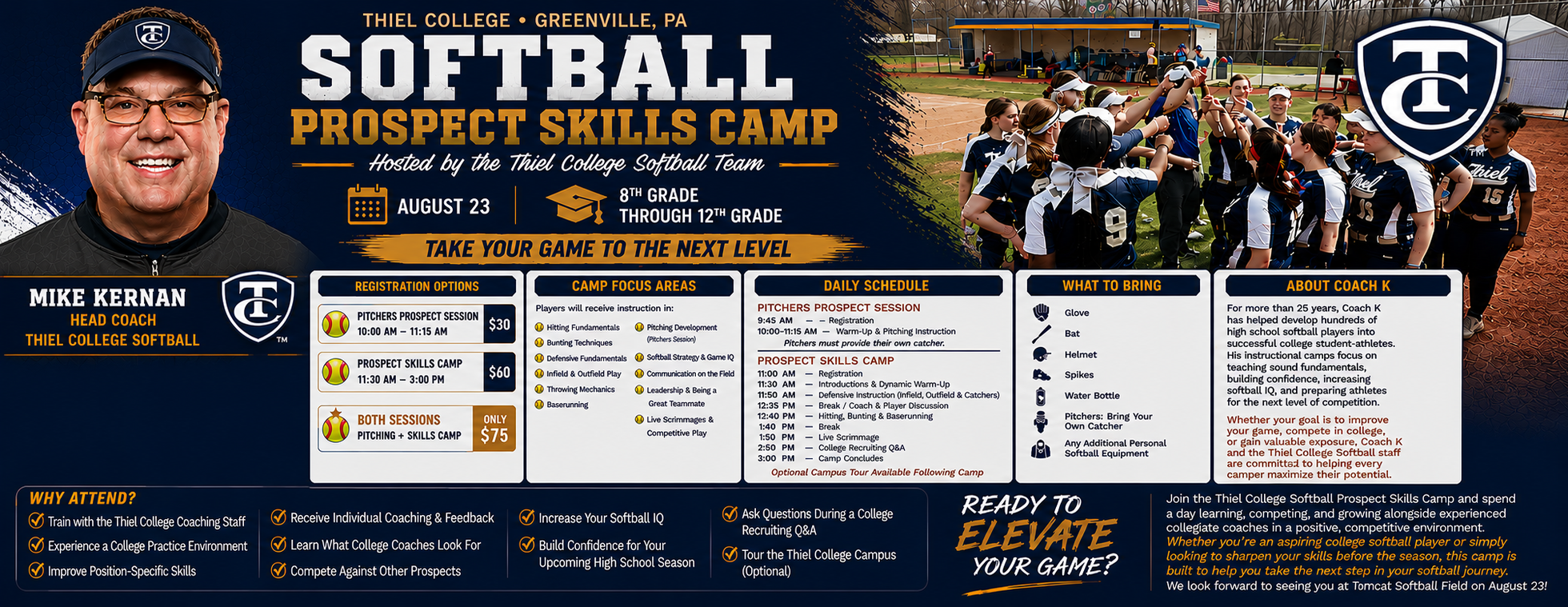 SOFTBALL PROSPECT SKILLS CAMP Hosted by the Thiel College Softball Team